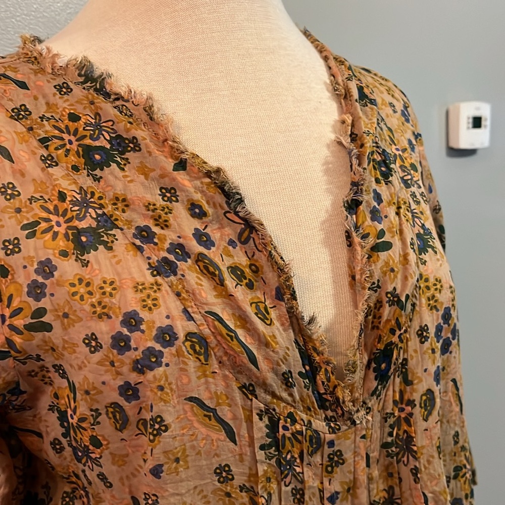 Natural Life Boho Floral Popover Shirt Sz S/M Lightweight Cotton Top $80 retail